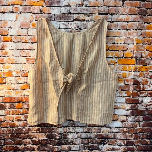 Madewell Refined Linen Top with Open back in rust and white stripe Size 12 - Picture 9 of 15